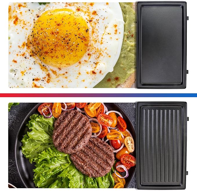 Koolatron Total Chef 4-in-1 Countertop Grill Plus Open Griddle, Sandwich Press, Waffle Maker, Healthy Family Cooking, Home, Dorm or RV, Black, silver, 20 Lbs., (TCG08G-CA)