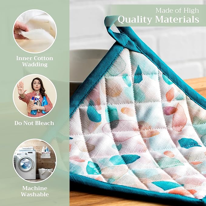 Maison d' Hermine Pot Holders 100% Cotton Heat Resistant Potholders 8" x 8" Hot Pads with Loop BBQ Cooking Baking Gifts for Mothers Day Handling Hot Pans Spring/Summer (Pack of 1, Summer Picnic)