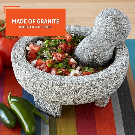 IMUSA USA Super Heavy Traditional Granite Molcajete Spice Grinder, 8-Inch, Gray, 8