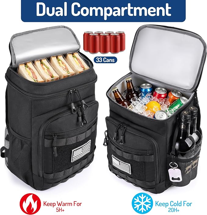 HILOMON Tactical Cooler Backpack, Insulated Leak Proof Dual Compartment Cooler Bag with MOLLE System