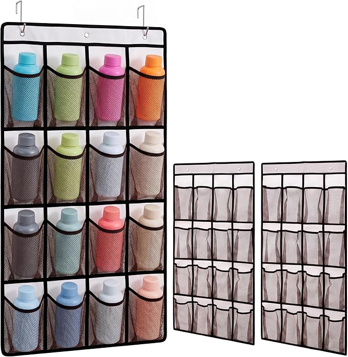 Eaasty 2 Pack Water Bottle Holder Organizer with Water Bottle Station Stickers, 29.13" x 17.72" Mesh Pocket Storage for Classroom Door Hanging Organizer Includes Hooks for Back to School Supplies