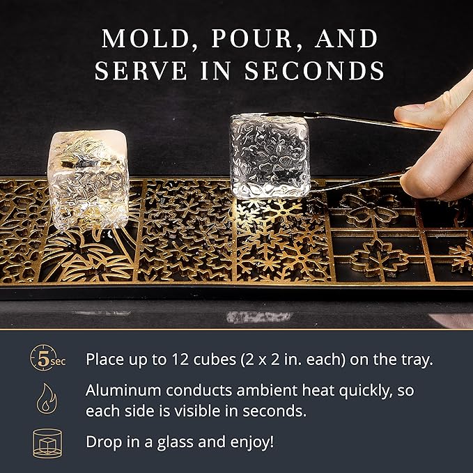 Clear Ice Cube Maker Design Tray - Craft Modern Ice Molds for Bourbon & Cocktails in 5 Seconds - Whiskey Mold Cube Stamp – Bartender Accessories - Copper Ice Press Cocktails by Ash Harbor (Seasons)