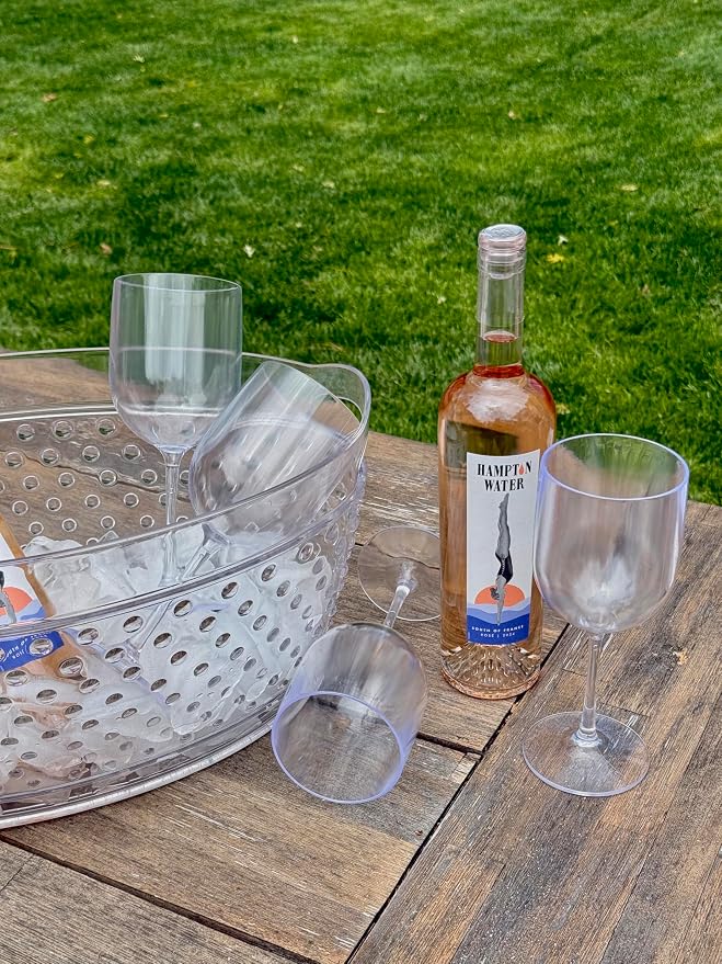 FOX & GRAPES Plastic Stemmed Wine Glasses | Unbreakable/Shatterproof, Reusable, Food Safe, Dishwasher Safe, For Birthday and Party, 16oz (Clear, Set of 12)