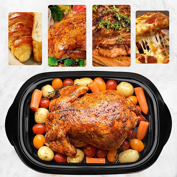 20 Quart Electric Roaster Oven with Self-Basting Lid, Turkey Roaster with Defrost Warm Function, Adjustable Temperature, Removable Pan Rack, Stainless Steel, Silver