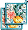 Maison d' Hermine Pot Holders 100% Cotton Heat Resistant Potholders 8" x 8" Hot Pads with Loop BBQ Cooking Baking Gifts for Mothers Day Handling Hot Pans Spring/Summer (Pack of 2, Agrume)