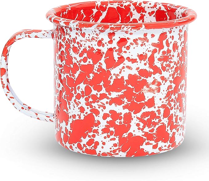Crow Canyon Home Enamelware Mug, 12 ounce, Red/White Splatter (Set of 4)