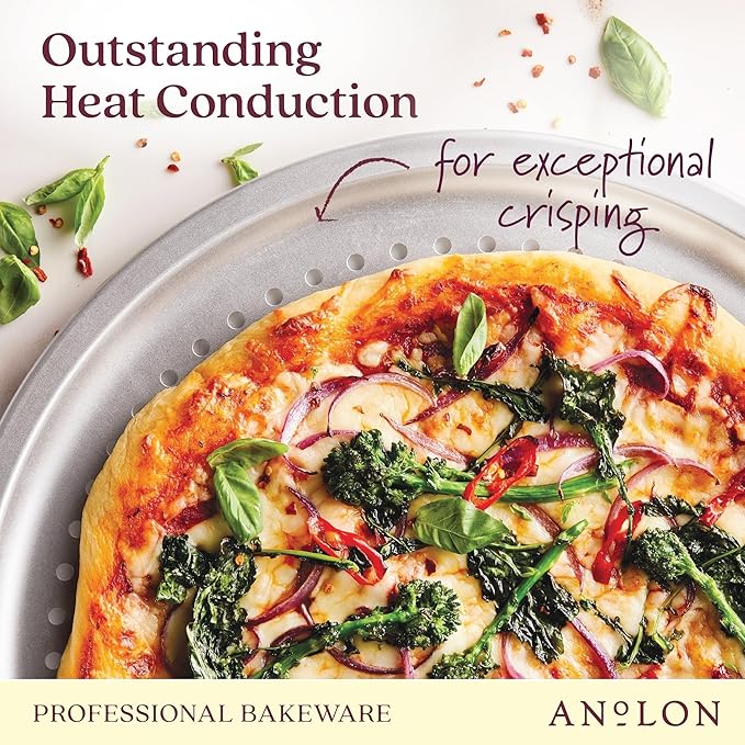 Anolon Pro-Bake Aluminized Steel Bakeware Perforated Pizza Pan, 14 Inch - Silver