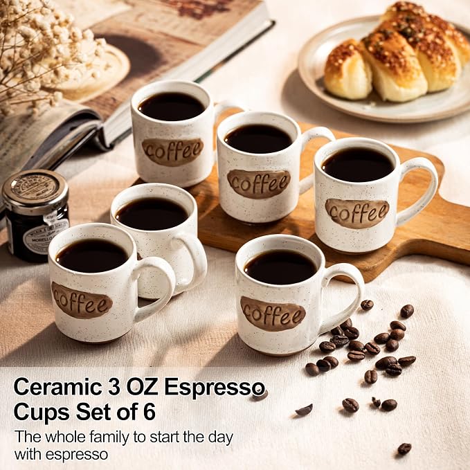 Coffee Cups, Tea Cup, Cute Mini Demitasse Cups Set of 6, Espresso Shot Cups, Coffee Cups Ceramic, Cute Coffee Mugs, Accessories for Coffee Bar, Fit Children, the Elderly, Birthday Party, White