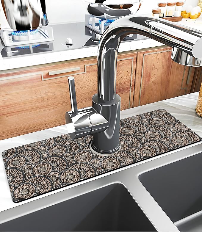 Kitchen Sink Splash Guard Faucet Mat Super Absorbent Fast Drying Mat Sink Gadgets Splash Guard Behind Faucet Drip Catcher for Kitchen (Grey, 15x5.5in)