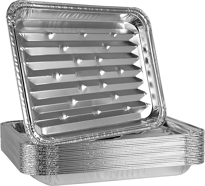 PLASTICPRO Aluminum Grill Pans, Broiler Pans, Grill Liners, Durable with Ribbed Bottom Surface for BBQ, Grill, Texture Disposable,Pack of 10