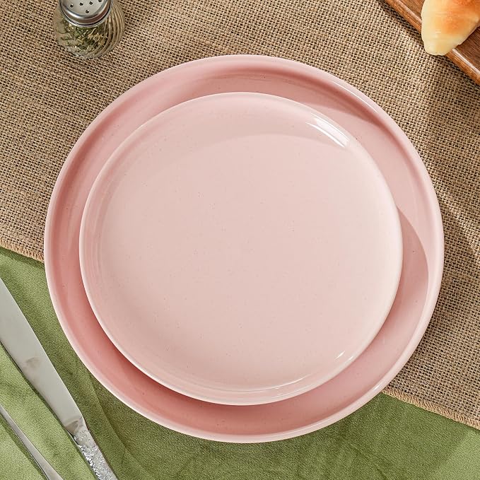 Ceramic Salad Plates Set, 8 Inch, Set of 4, Elegant Pink | Stoneware, Dishwasher & Microwave Safe, Small Dinner Plates, For Cake, Fruits, Waffle, Pasta, Salad