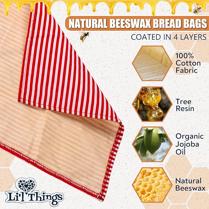 Sourdough Bread Bag – Reusable Beeswax Bread Storage Bags (2 Sizes) for Homemade & Artisan Loaves, Plastic-Free Bread Keeper – Stripey Red (CLASSIC) - While Stocks Last