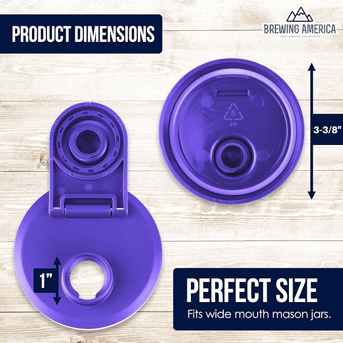 Brewing America Glass Mason Jar Pitcher with Lid - Mason Jars, 1 Quart (32 oz) with Violet Purple Wide Mouth Pour Lid, for Smoothie, Boba Cup, Sun Tea, Cold Coffee Glass Tumbler, 2-Pack