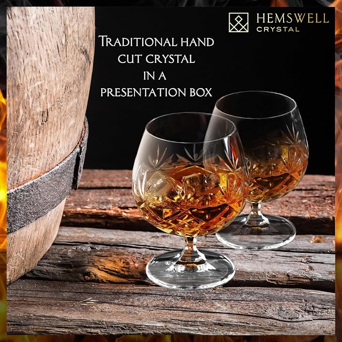 Brandy Snifter Glasses Set of 2 - Small Cognac Glasses for Scotch or Whiskey - Port Goblets - European Crystal 8.5oz - Glenrigg