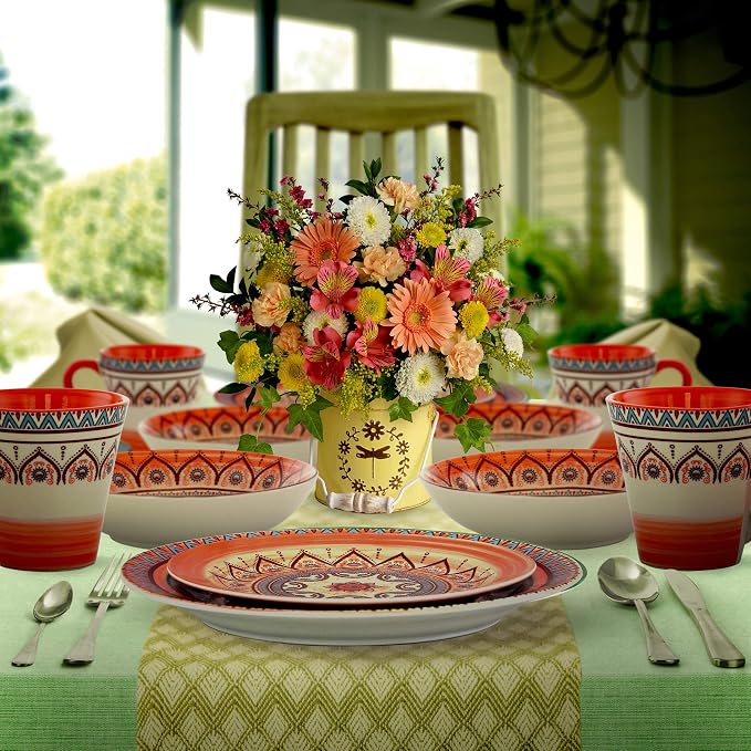 Elama's Zen Rust Mozaik 16 Piece Stoneware Dinnerware Set