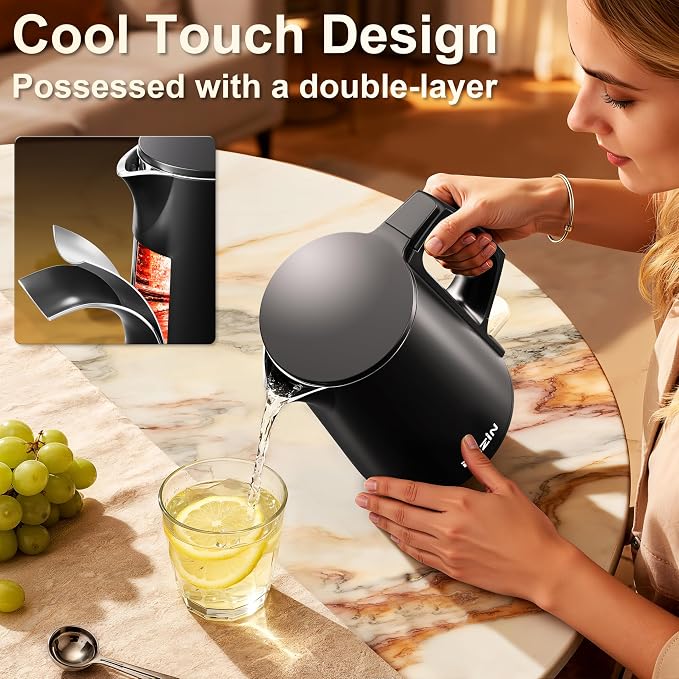 Dezin 0.8L Electric Kettle, Small Electric Kettle with Double Wall Construction, 304 Stainless Steel Electric Tea Kettle for Business Trip, Portable Travel Kettle with Auto Shut-Off