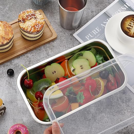 8 Pcs 304 Stainless Steel Food Storage Containers with Lid Hotel Pans for Kitchen Home Catering Food Prep Restaurant Buffet Hotel(2.5 Inch Deep)