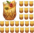 24 Pack Plastic Stemless Wine Glasses,12oz Unbreakable Vintage Elegant Drinking Glass Set,Reusable Fancy Cocktail Cups for Party, Wedding, and Bulk Events (24, 12oz-Amber)