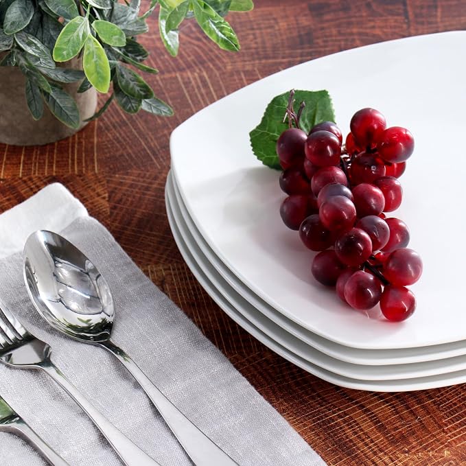 Elama Professional Kitchen 12 Piece Porcelain Dinnerware/Tableware Set (Square Dinner Plate White)