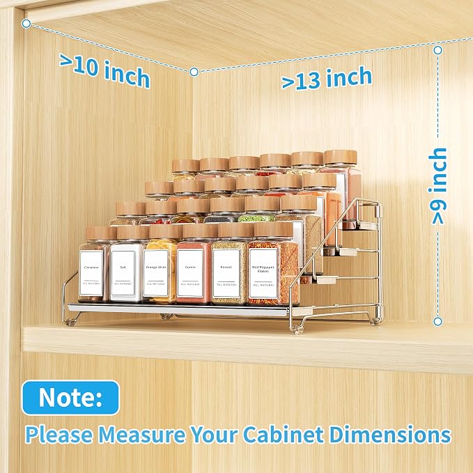 BOIVSHI Spice Organizer, 4 Tier Spice Rack Organizer for Cabinet, Adjustable Depth Spice Shelf for Countertop, Heavy Duty Seasoning Organizer for Cabinet, Counter, Pantry, Cupboard - Chrome,1 Pack
