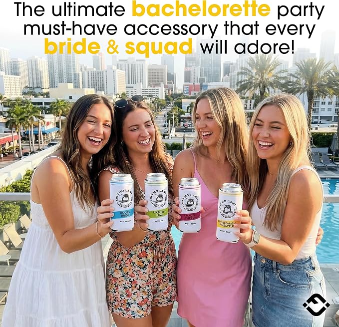 Funky Junque Bachelorette Party Favors Slim Can Cooler, Funny Bridesmaid & Bride Gifts for Girls Trip, Bridal Shower Decorations & Accessories, 12 oz Skinny Can Covers - Ain't No Laws - 8 Pack