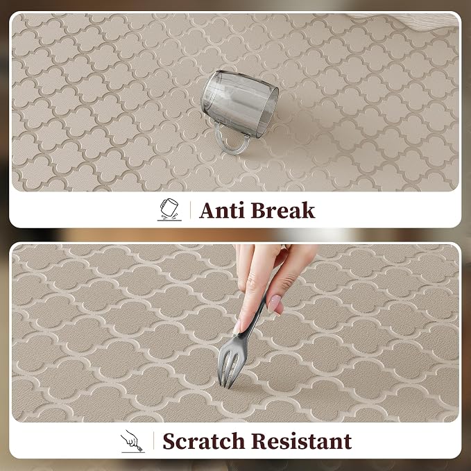 Arenarug Upgrade Scalloped Embossed Kitchen Mats for Floor 2PCS Cushioned Anti Fatigue Waterproof Foam Kitchen Rugs Non Slip Washable Comfort Standing Mat for Sink Laundry,17.3"x30"+17.3"x47",Khaki