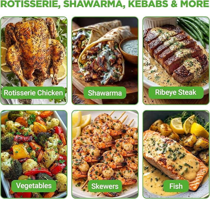 NutriChef Horizontal Rotating Shawarma Oven | Rotisserie, Shawarma & Kebab Machine | Includes Large 22.4 Quart Capacity, 3-Hour Timer & 6 Kebab Skewers | Ideal for Chicken,Turkey & Lamb | White