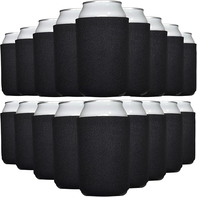 TahoeBay Bulk Blank Beer Can Cooler Sleeves (50-Pack) Sublimation Blanks for Vinyl Plain Soft Foam Can Sleeves Coolers for Soda Cans & Bottles Black, White, Assorted Solid Color (Black)