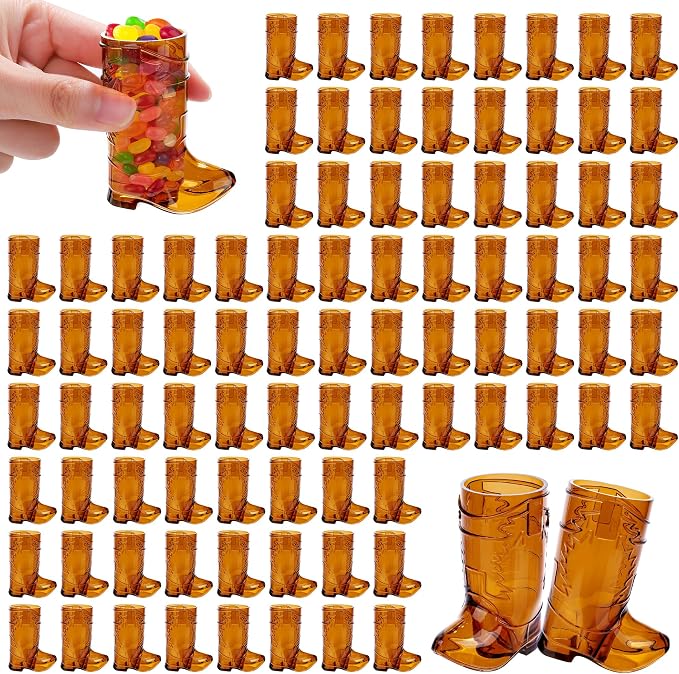 Aodaer 72 Pieces 1 OZ Brown Cowboy Boot Shot Glasses Mini Plastic Boot Shot Cups Western Cowboy Glasses Reusable Beer Mugs for Cowgirl Party Decorations Birthday Bachelorette Party Favors