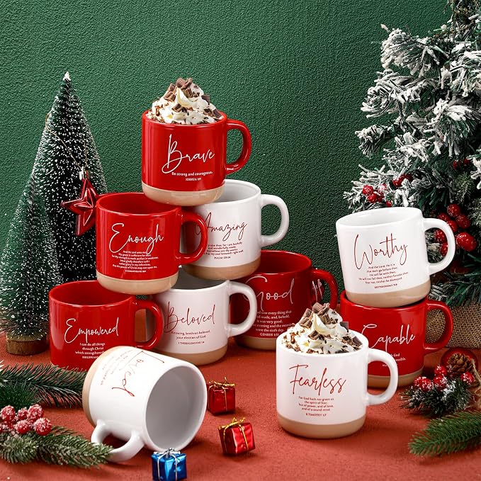 Didaey Christian Mug Bulk Fathers Day Church Gift Inspirational Bible Verse Coffee Mug 13 oz Religious Ceramic Cup for Women Bible Study Group Sunday School Teacher(10 Pcs,Classic Color,Classic Style)