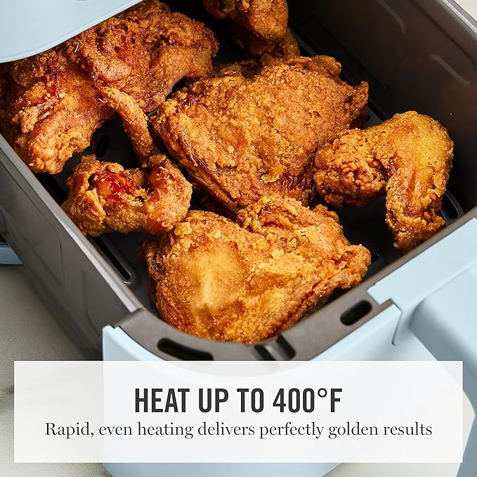 Martha Stewart 6QT Air Fryer, 6-in-1, Bake, Broil, Roast, Air Fry, Dehydrate, Reheat, Ceramic Non-Stick Basket, Crispy Results Fast, 400°F Max Temp, Shake Reminder, Auto Shut-Off, Sky Blue