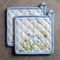 Maison d' Hermine Pot Holders 100% Cotton Heat Resistant Potholders 8" x 8" Hot Pads with Loop BBQ Cooking Baking Gifts for Mothers Day Handling Hot Pans Spring/Summer (Pack of 2, Fleurs De Mai)