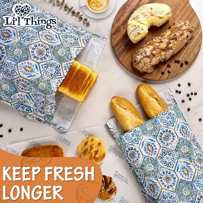 Sourdough Bread Bag – Reusable Beeswax Bread Storage Bags 2.0 (2 Sizes) for Homemade & Artisan Loaves, Cotton-Lined Bread Keeper, Plastic-Free Kitchen Storage – Suzani