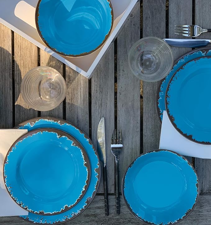 Fox Run Melamine Dinnerware Set, Dark Blue, 12 Piece