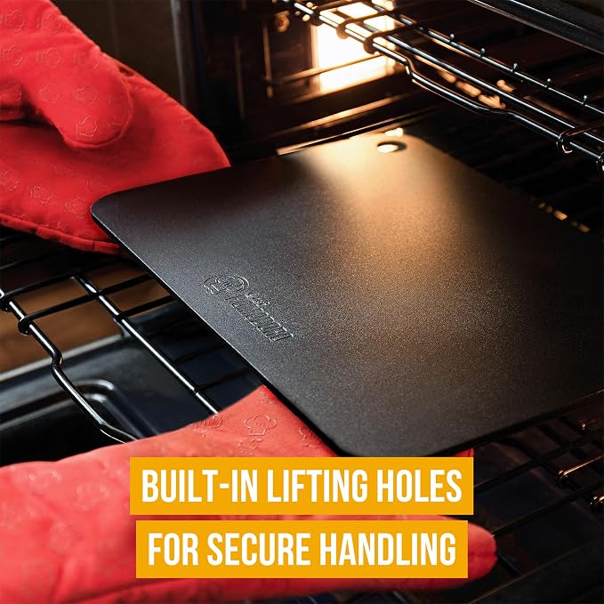 Chef Pomodoro Pizza Steel for Oven 14x12", 1/4" Thick, With Lifting Holes | Baking Steel For Oven, Grill, And Sourdough Bread Baking; Baking Stone For Oven Delivers Crispy, Restaurant-style Pizza Crust