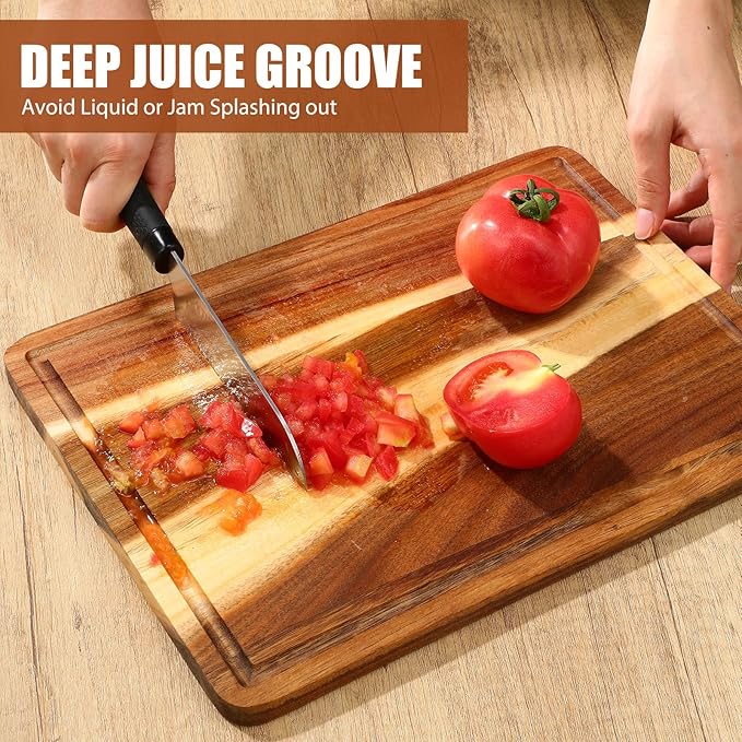 Roshtia 6 Pieces Acacia Wood Cutting Board 14" x 10" Kitchen Wooden Chopping Board Reversible Charcuterie Serving Tray Butcher Block Cutting Tray for Meat Cheese Vegetables Fruit(Fresh)