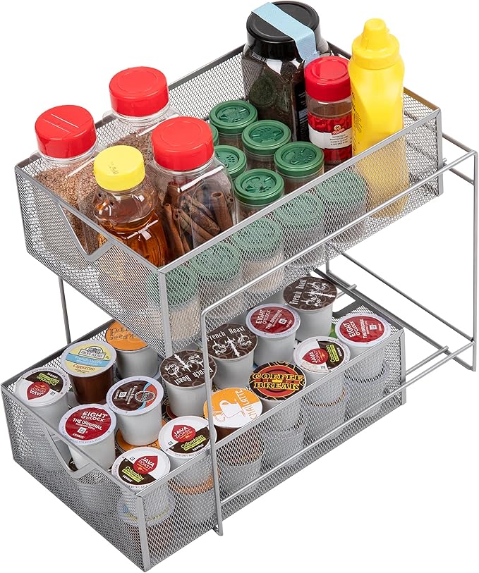 Mind Reader Accessory Organizer, Supply Storage, Makeup, Office, Kitchen, Metal Mesh, Silver