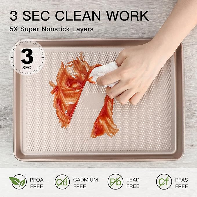 Half Cookie Sheet Pan for Baking - HONGBAKE Nonstick Baking Sheet with Diamond Texture Surface, 57% Thicker Carbon Steel Commercial Cookie Trays for Oven