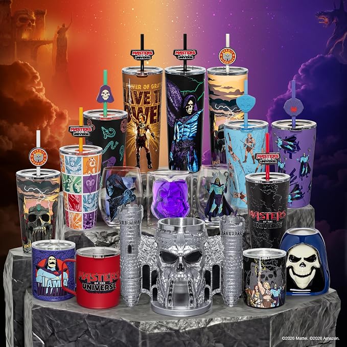 Dragon Glassware x Masters of the Universe (MOTU) Vacuum Insulated Stainless Steel Tumbler - 24 oz with Straw Charm - Official 2026 Movie Merch - Skeletor