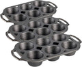 Lodge Seasoned Cast Iron Muffin Pan, 6 Impressions, 12.69", Black (Pack of 3)