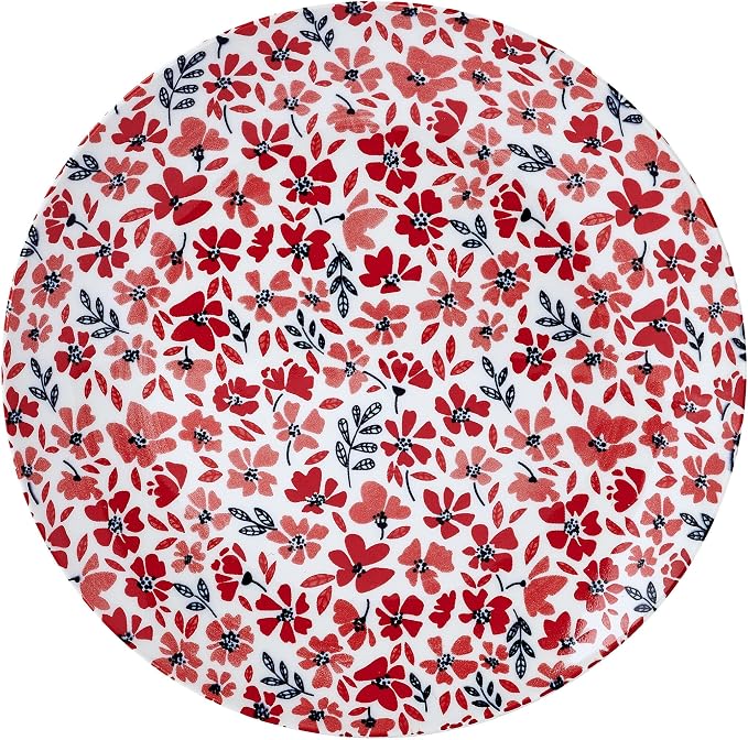 Pfaltzgraff Radiant Blossom 12 Piece Floral Stoneware Dinnerware Plate Bowl Dish Set, Service for 4, Red