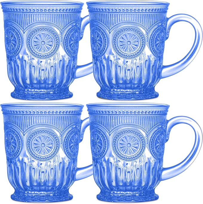 Vintage Hobnail Cobalt Blue Glass Mugs Set of 4 – 10oz