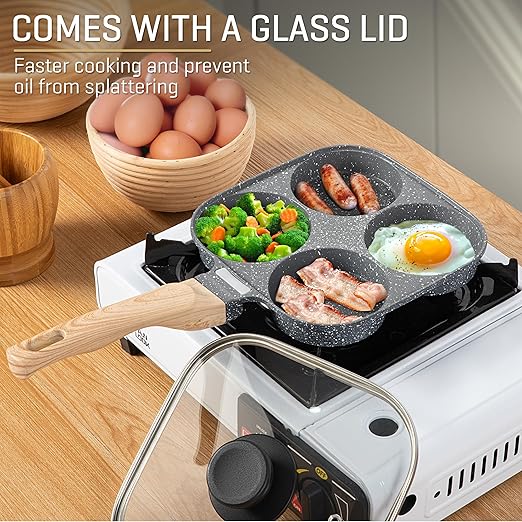 MyLifeUNIT Stainless Steel Pancake Batter Dispenser and Nonstick 4-Cup Egg Pan with Lid