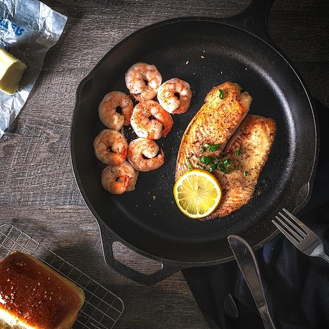 Utopia Kitchen Premium Saute Frying Pan 12 Inch, Cast Iron Chefs Pan, Pre Seasoned Cast iron Skillet With Lid, Safe Grill Cookware for Indoor & Outdoor Use, Black