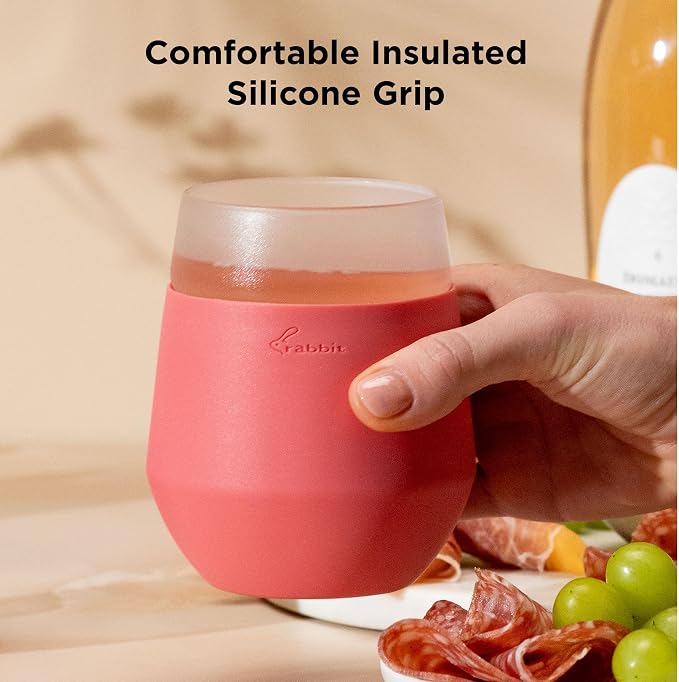 Rabbit Wine Freezable Glasses Chillable Stemless Wine Glasses, Freeze to Keep Wine Cold Longer, No Dilution, Set of 2, Rose