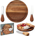 Maxcheck 4 Sets Baby Shower Bridal Game Prizes for Winners Round Cheese Board Set Wood Mini Charcuterie Board with Knives and Forks Thank You Card with Gift Box for Guests Wedding (Acacia)