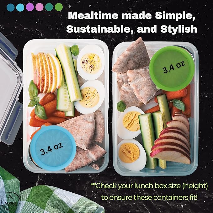 Alpine Elevation 12-Piece Stainless Steel Snack Dip Condiment Containers Set | 3 x 7.4 oz and 3 x 3.4 oz with Silicone Lids | Reusable Leakproof Food Storage Containers for Lunch Meal Prep and Travel