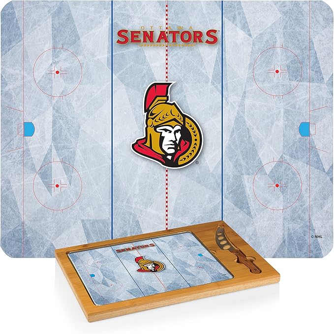 PICNIC TIME NHL unisex-adult NHL Icon Glass Top Cutting Board & Knife Set