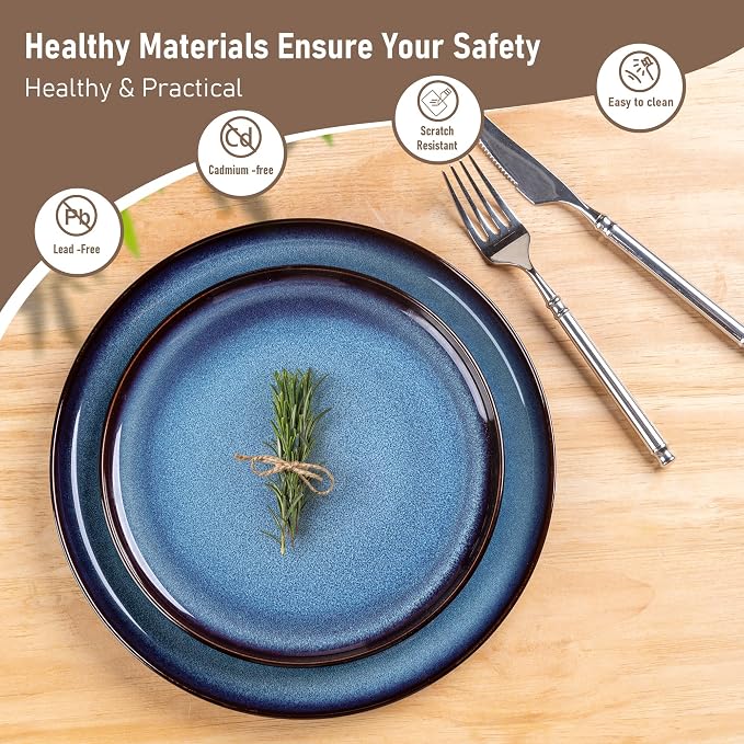 LeRatio Ceramic Dinnerware Sets for 4,Plates and Bowls Sets,Handmade Reactive Glaze Dishes Set,Chip Resistant and Scratch Resistant | Oven&Dishwasher & Microwave Safe,Service for 4