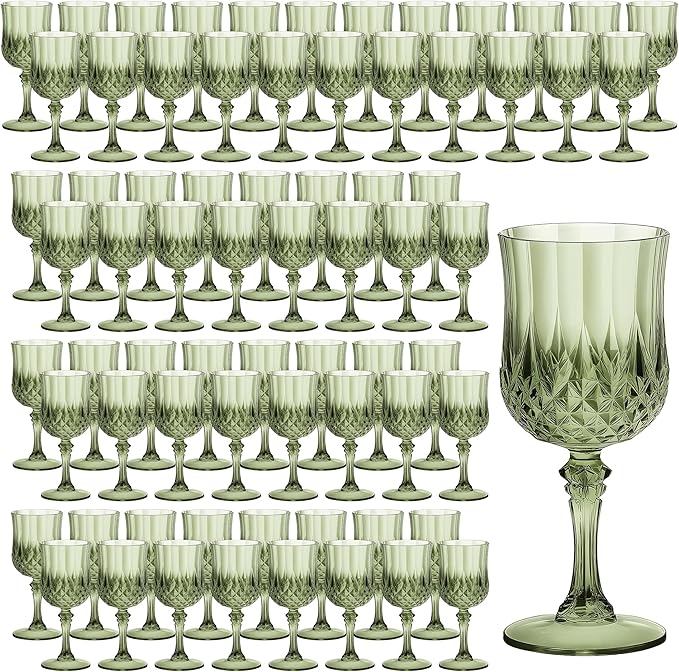 7OZ Plastic Wine Glasses, Reusable Vintage Goblets Unbreakable Drinking Glasses Crystal Water Cups Champagne for Wedding, Parties (100, Light Green)